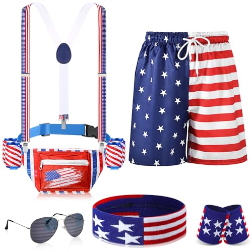 Mepase 4th of July Fanny Pack for Men America Flag Patriotic Beverage Beer Belt Suspenders 250th Anniversary Dress(M)