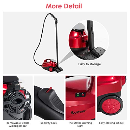 Costway 2000W Multipurpose Steam Cleaner With 19 Accessories, Household Steamer With 1.5L Tank For Cleaning, Heavy Duty Rolling Cleaning Machine For Carpet, Floors, Windows And Cars, Red #TOP7