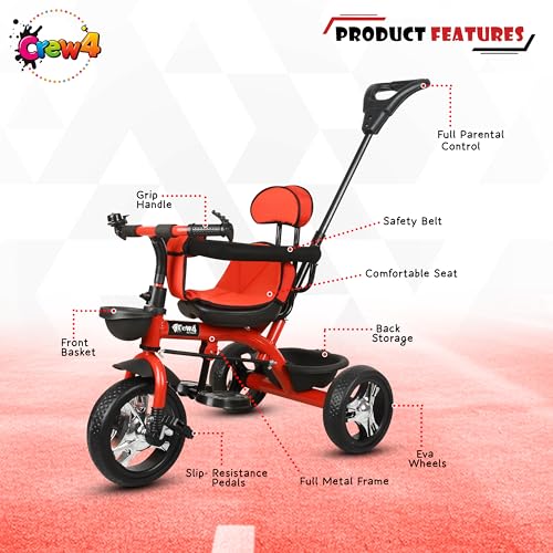 Image of Tricycle 1 Years to 5 Years with Removable Safety Guard and Parental Control Back Side Push Handle with Rubber Tyre for Kid's CR07 (RED 2)