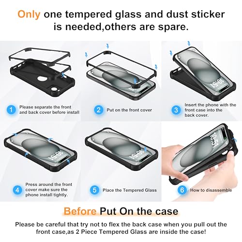 Image of ORETECH 3 in 1 for iPhone 15 Plus Case with 2 x Screen Protector,Black | Full Body Shockproof Design Smooth Texture,15FT Military Grade, Camera Lens Shield, with Armor Front Frame Protection