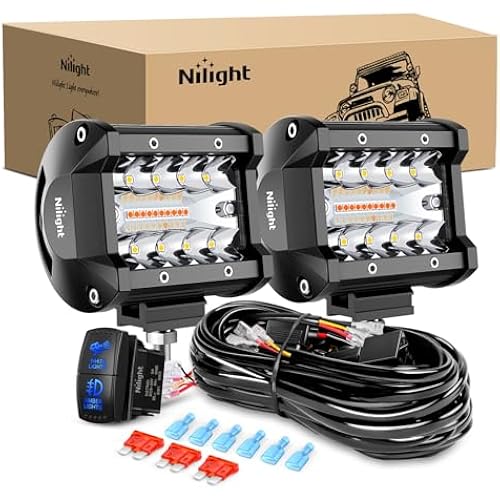 Nilight 4Inch Off-Road LED Light Bar White Amber 3 Lighting Modes