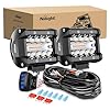 Nilight Barra de luz LED todoterreno de 4 pulgadas, 2 unidades de 60 W, 3 modos de iluminación (blanco/ámbar/blanco y ámbar) luces de inundación de luz antiniebla de conducción con arnés de cableado