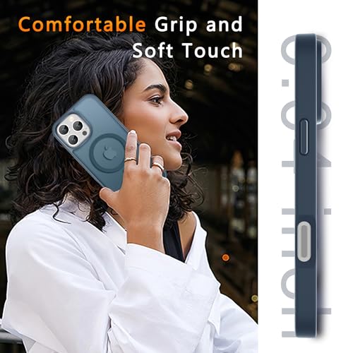 Image of LATVIN for iPhone 16 Pro Max Case, Magnetic Phone Cover, Compatible with MagSafe, Military Grade Protection, Translucent Matte Frosted Back, Navy Blue