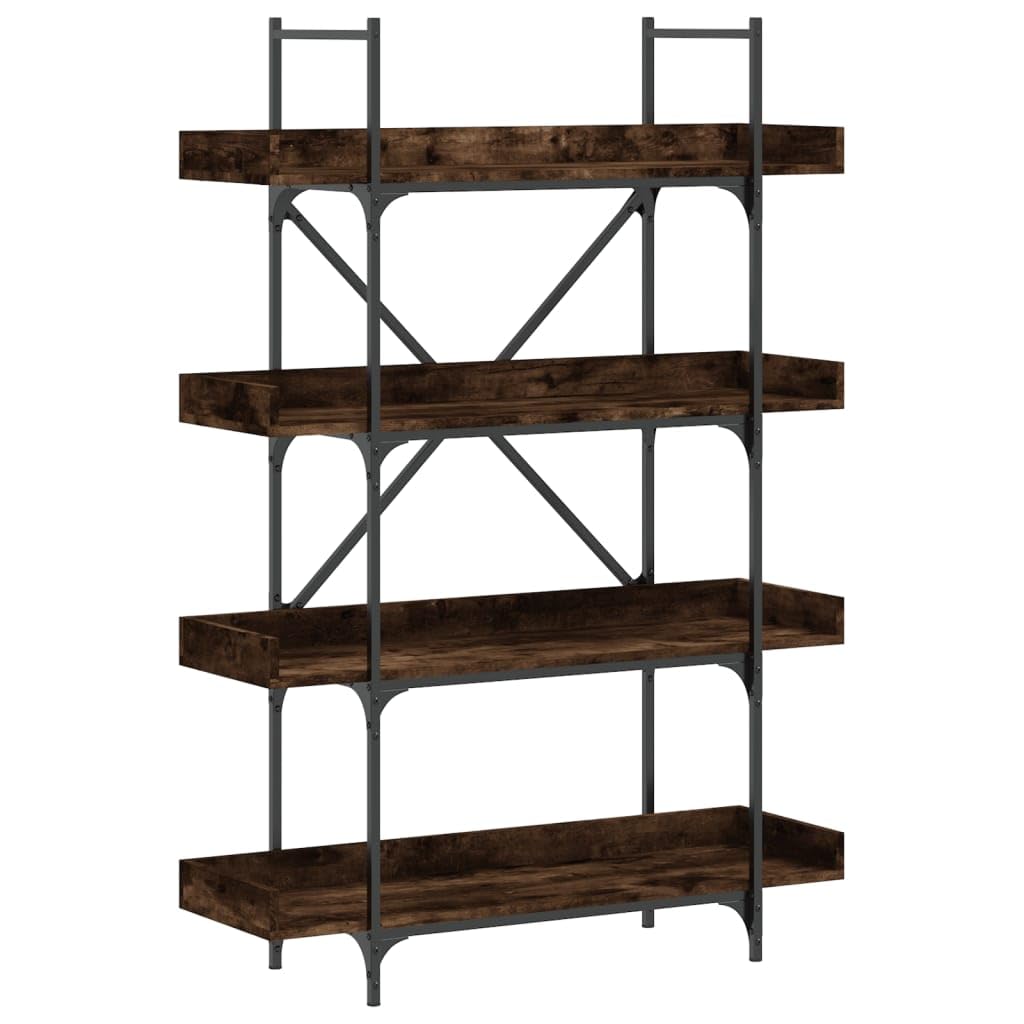 Estantería de 4 estantes roble ahumado 100 x 33 x 145,5 cm de material de madera moderna con marco de metal en X para sala de estar, dormitorio, oficina
