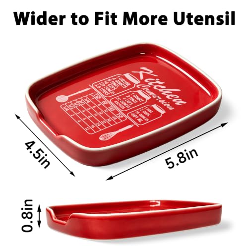 Image of Red Spoon Rest for Stove Top, Ceramic Spoon Holder for Kitchen Counter | Funny Large Cooking Utensil Rest, Conversion Chart Modern Farmhouse Kitchen Decor and Accessories for Cooking Lovers