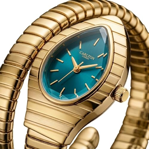 Image of Carlton London Embrace Analog Watch for Women, Snake Design Bracelet, 34.5 mm Dial, Quartz Movement, 30M Water Resistant