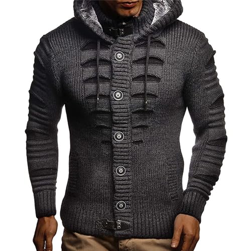 Men's Heavy Weight Knit Hooded Sweater Loose Fit Cardigan Fashion Sweater Button Down Warm Winter Sweaters2