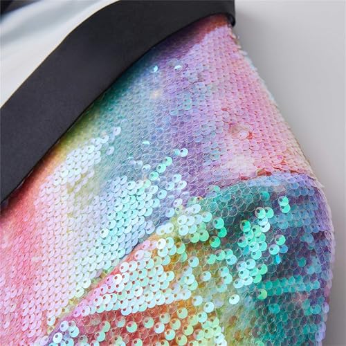 Men's Sequin Shawl Rainbow Suit Jacket Slim Fit Stylish Disco Tuxedo Suits Wedding Prom Party Suit Coat4