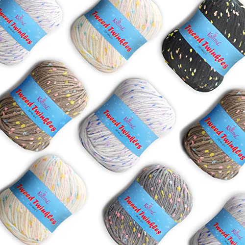 Image of Tweed Twinkles Soft Baby Yarn for Crocheting, 8-Pack (696Yds / 400G), Free Patterns - Acrylic Baby Blanket Knitting Yarn with Flecks - Size 3 DK Light Worsted Weight - Neutral Pack