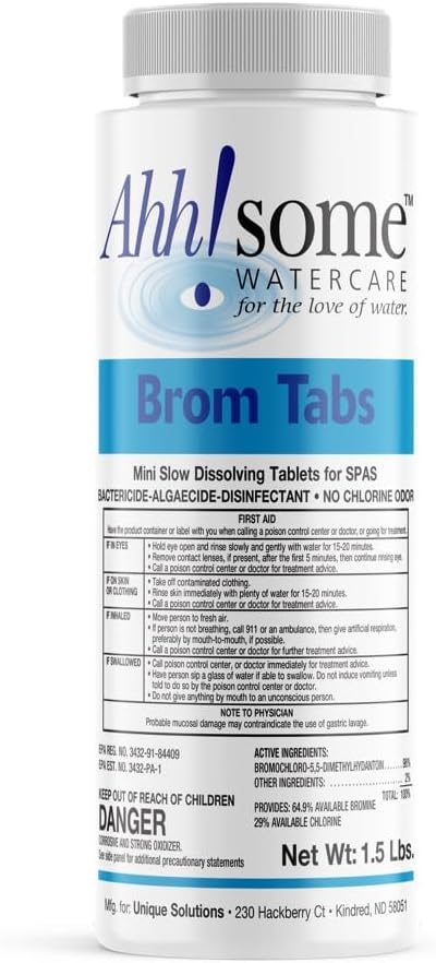AhhSome - Mini tabletas de bromo de 2 pulgadas de 1.5 libras para spa y bañera de hidromasaje desinfectante  Pestañas de bromación de disolución