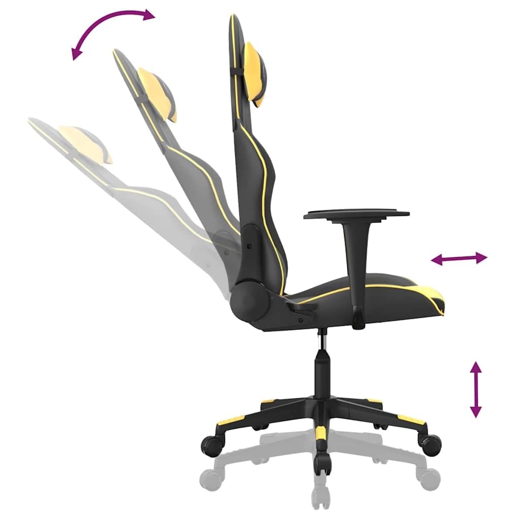 Gaming-Stuhl Schwarz und Gold Kunstleder Ergonomisch mit Wippfunktion und Lenden Nacken Kissen für Esport Homeoffice Jugend PC Setup