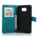 Badalink Note 5 Case, Samsung Galaxy Note 5 Case Fashion Wallet Purse PU Leather Embossed Flowers Butterfly [Card Holders] Flip Cover with Hand Strap & 3D Cute Elephant Dust Plug & Stylus Pen - Blue