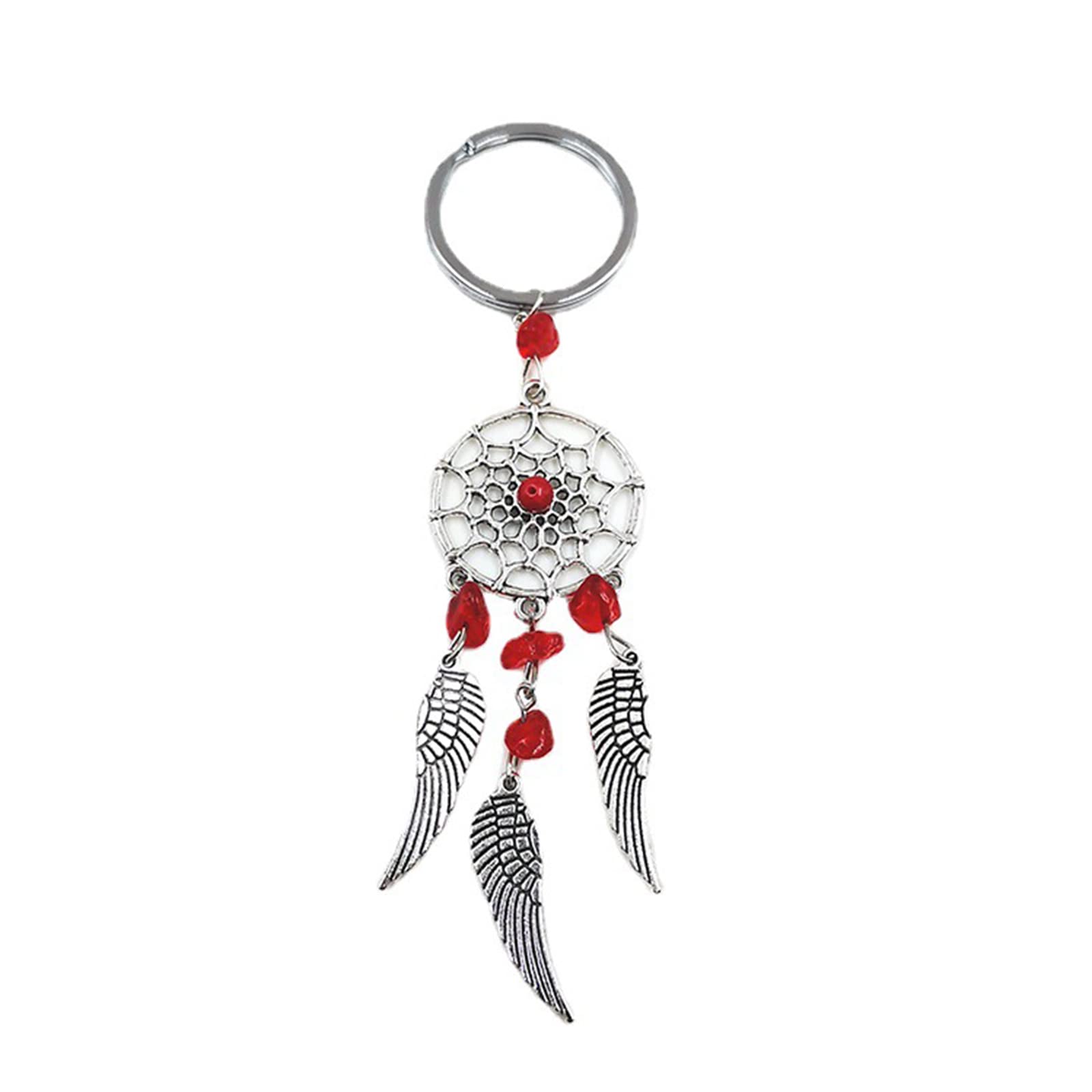 Silver Color Dream Catcher Keychain Colored Natural Stone Wing Charm Handmade Pendant Women Men Bag Ornaments Spiritual Keychain With