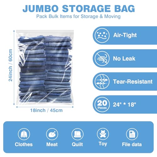 20 Count 18" x 24" Large 5 Gallon Plastic Zipper Storage Bags, 5 Gallon Clear Reclosable Storage Bags Great for Clothes, Shoes, Travel (4.72 Mil Thick) by Hiitytin - Used condition - Image 2