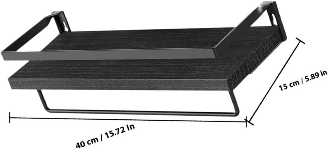 Black Floating Shelf Wall Mounted Organizer Rack 40x15x7.2cm Wood Frame Storage Shelf for Bathroom Kitchen Bedroom Décor