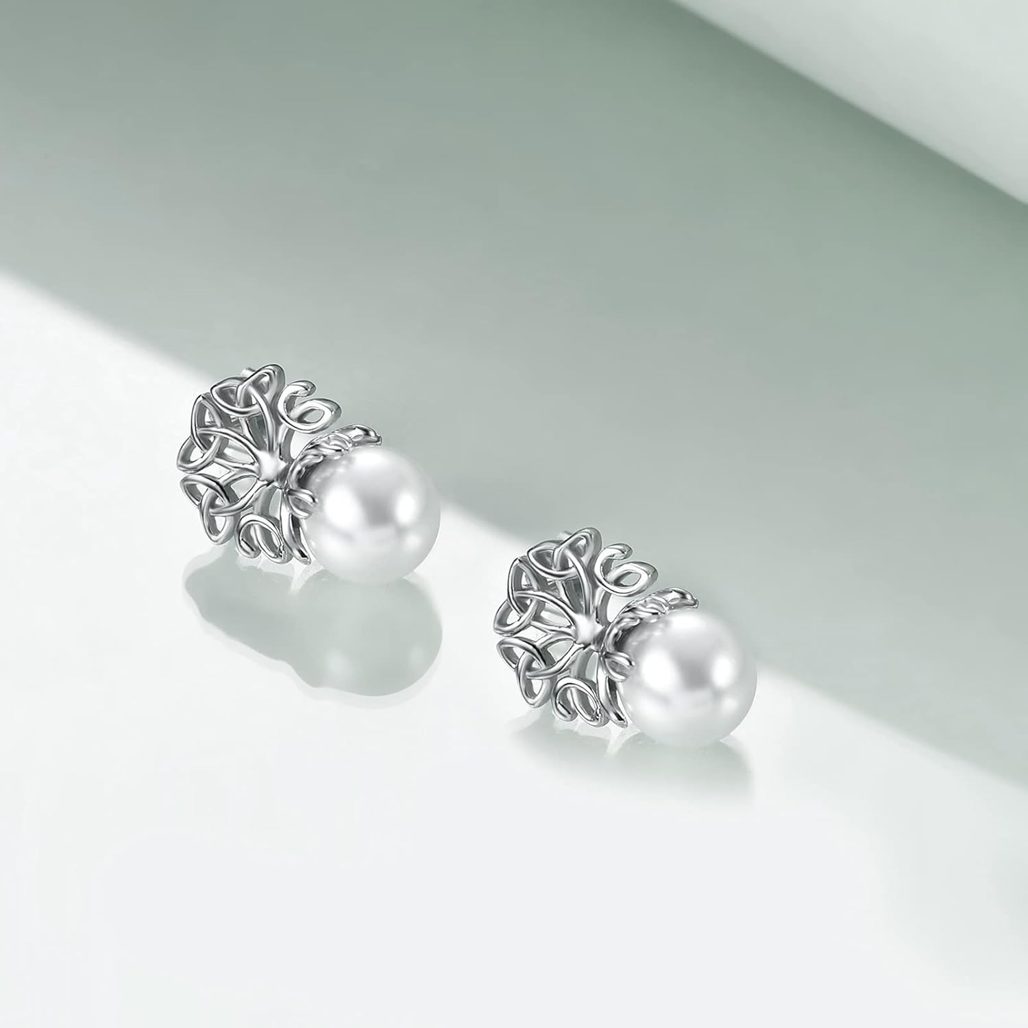 Pearl Earrings for Women 925 Sterling Silver Tree of Life Stud Earrings Leverback Jewelry Gifts (tree of life pearl earrings)