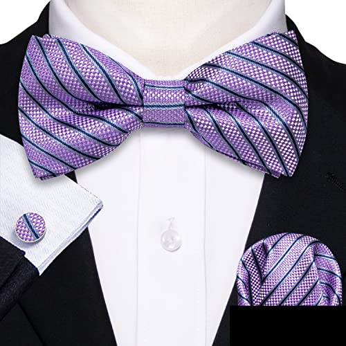 Image of YOHOWA Mens Bow Tie Set Paisley Coloful Pre-tied Bowties Adjustable with Handkerchief Cufflinks Wedding Prom Party