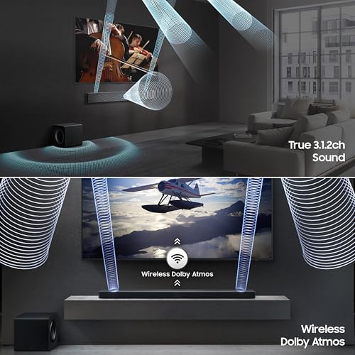 Image of Samsung 345 W True 3.1.2 ch Soundbar with Wireless Dolby Atmos | Q-Symphony | Center & Up-Firing Speakers | Wi-Fi | HDMI ARC | Optical in | Bluetooth | Wireless Subwoofer (HW-QS700F /XL, Titan Black)