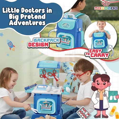 Image of Wembley Doctor Set for Kids 3+ Years | 2-in-1 Pretend Play Medical Kit with Stethoscope & 26 Pieces | Portable Doctor Playset for Boys & Girls | Role Play Toy | Birthday Gift for Kids