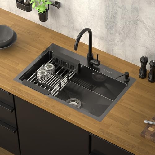 ML-Design Évier de Cuisine, 68x45cm, avec Vidage, Distributeur de Savon et Panier-Égouttoir, en...