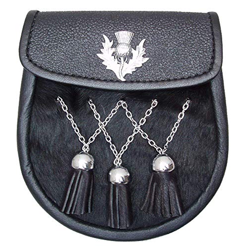 AAR Leather Kilt Sporran Scottish Semi Dress Formal Rabbit Fur Free Leather Belt Chain Multi Design