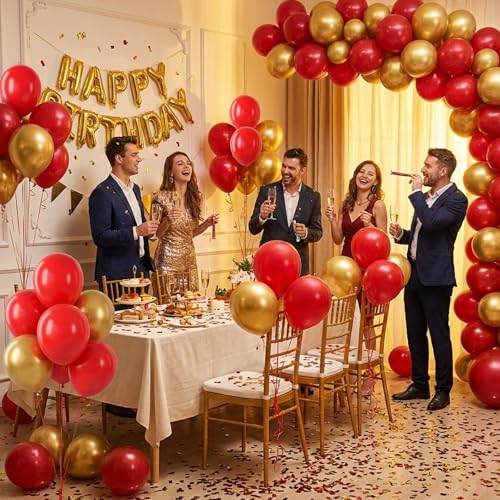 Image of RUBFAC Red Balloons 65pcs, 12 Inch Party Balloon with Ribbons for Valentine's Day, Birthday, Wedding, Baby Shower Decorations