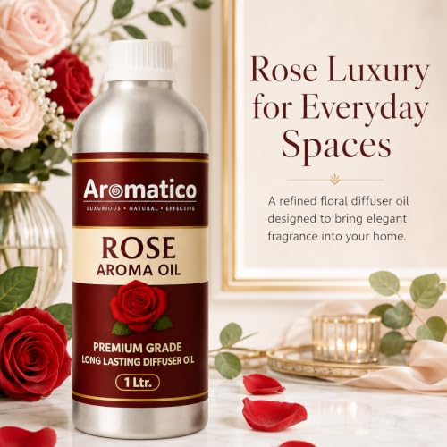 Image of AROMATICO Rose Diffuser Oil with Strong, Long-Lasting Aroma. Classic Floral Aroma Oil for Homes, Offices & Showrooms. Aromatherapy, Diffusers, Air Purifiers, Vaporizers - 1 L(1000 ml)