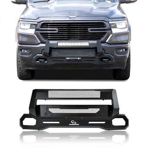 Image of IRONBISON Front Bumper Compatible with 2019-2024 RAM 1500 (Exclude 2019-2024 Ram 1500 Classic /Rebel /Diesel / 21-24 TRX Model) Can Add LED Light Bar Fine Texture Black Truck Bumper Guard Bull Bar