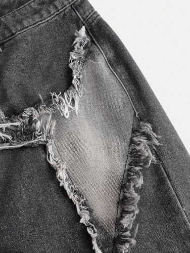 Y2K Baggy Jeans for Women Girls Star Patchwork Wide Leg Raw Hem Denim Pants Hip Hop Streetwear Preppy Clothes3