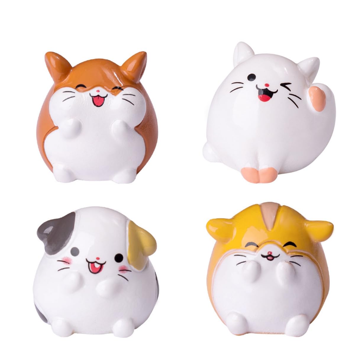 FOLANDO Miniature Hamster Figurines, 4 Pcs Hamsters Figures Decor Hamster Ornament Chonk Hams Deoration for Fairy Garden Desk Car Dashboard Computer Monitor Decor (Hamsters)