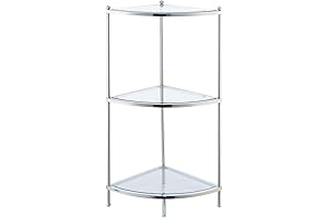 Convenience Concepts Royal Crest 3 Tier Glass Corner Table with Chrome Finish