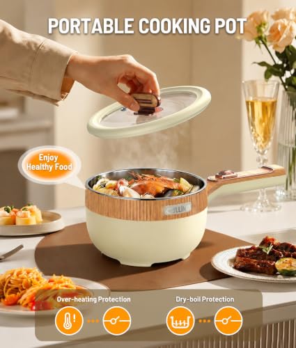 Image of Electric Hot Pot 1.5L Mini Portable Electric Pot Dual Power | Electric Cooking Pot with Saute Frying Functions for Ramen Pasta Steak Eggs Soup for Dorms Small Kitchen Camping RV Travel