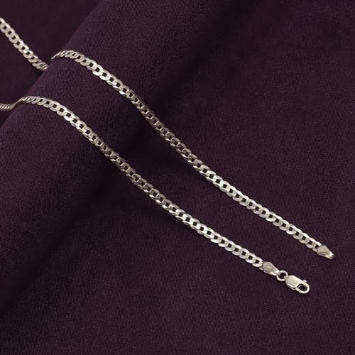 Image of TRUESILVER ACPL Solid 925 Sterling Silver Italian 3.25mm Diamond-Cut Cuban Link Curb Chain Necklace for Men Women (16, 18, 20, 22, 24, 26 Inches)