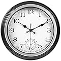 JoFomp Large Waterproof Outdoor Clock with Thermometer Combo - 12 inch Silent Non Ticking Quartz Battery Operated Wall Clock for Patio, Home, Pool, Garden, Porch, Deck (Silver, 12 Inch)