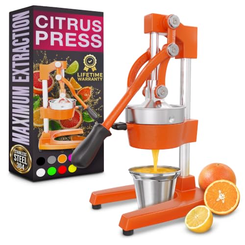Image of Cast Iron Juicer Hand Press, Heavy-Duty Squeezer (Orange) | Lever Manual Citrus Press Juicer & Orange Squeezer for Lemon, Lime & Lemonade; Steel Cone & Strainer; for Home or Bar