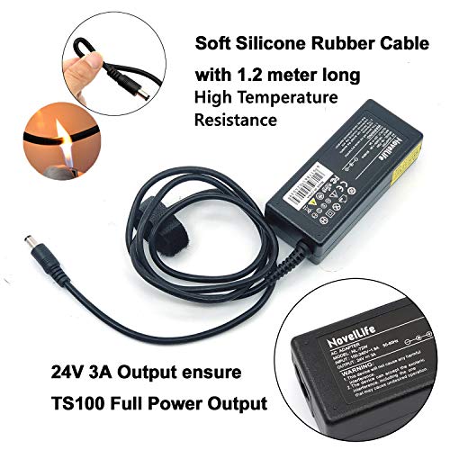 NovelLife 65W Mini TS100 Electric Soldering Iron Kit,Adjustable Temperature,Programmable STM32 Chip,Digital OLED Screen Display,Fast Internal Heating with TS B2 Solder Tip,24V Power Supply,XT60 Cable