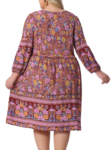 Image of Agnes Orinda Plus Size Summer Dress for Women Casual Boho Floral V Neck 3 /4 Sleeve Midi Short Beach Dress