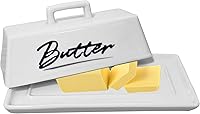 Vista 8 de Mantequillera con tapa, recipiente de mantequilla para encimera, una barra de mantequilla. La bandeja texturizada para almacenamiento