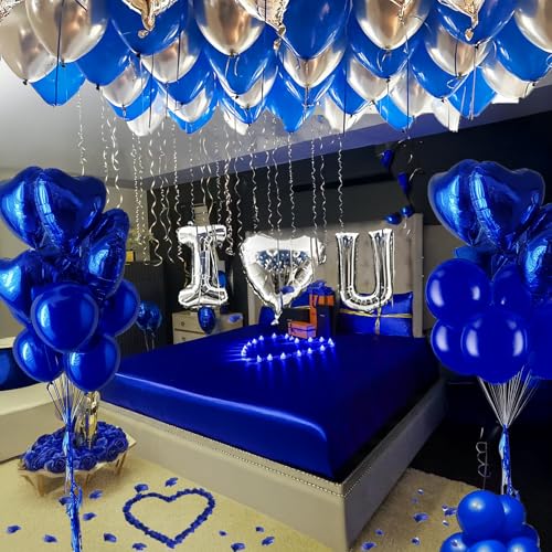 I Love You for Him/Her Balloons 56pcs Royal Blue and Sliver balloon kit Include 18 Inch Heart...