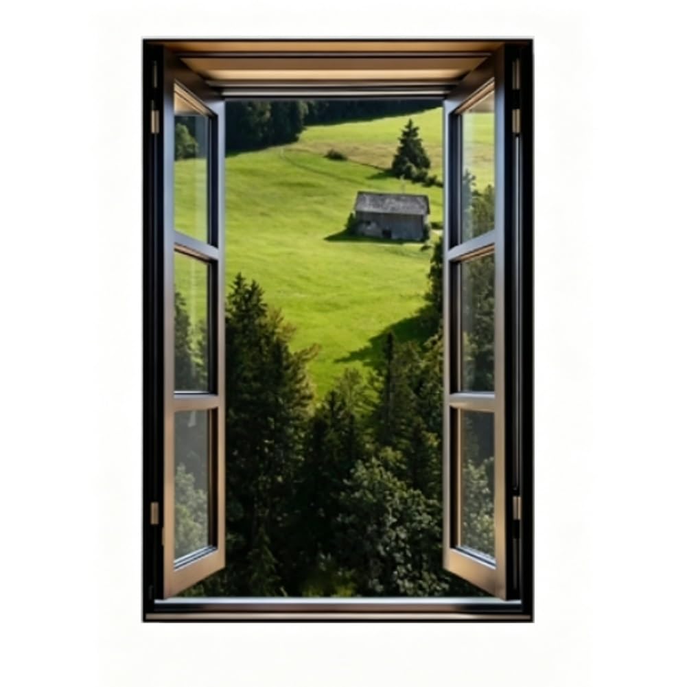GZHERVICES Faux Window Mountain View Wall Art, Fake Window Frame View Of Sunlight Over The Hill Landscape，3D Realistic Scenic Landscape Canvas Print For Living Room Bedroom Home Decor(B,90x130 cm)