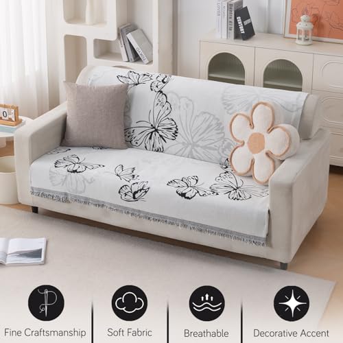 Image of HOKIPO Serene Abode Sofa Cover 3 Seater, 180x175 cm, Monochrome Butterfly