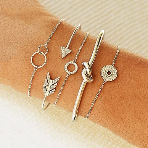 Wedity 5pcs multicapa lucky 8 pulseras mapa de la luna pingüino piña borla lotus angel wings accesorios de mano ajustables para mujeres y niñas (9A) Cover
