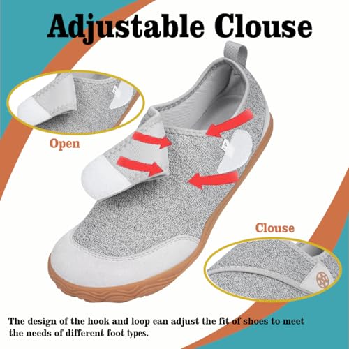 Diabetic Slippers Womens Arthritis Edema Swollen Feet House Shoes Mens Orthopedic Adjustable Barefoot Walking Shoes Wide Width Arch Support Sandals for Bedroom Indoor Outdoor Light Grey3