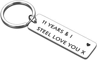 Funny 11 Year Anniversary Keychain Gifts for Her Him I Steel Love You Husband Wife 11th Wedding Anniversary Gifs for Men Women from Wifey Hubby Boyfriend Girlfriend Couple Birthday Christmas Gifts