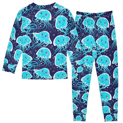 Cute Jellyfish Pajama Sets Long Sleeve Top with Pants Cotton Soft Sleepwear 2 Piece Pjs Set, 8 Years Old2