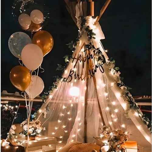 Image of 1iAM Happy Birthday 15pcs Golden & White Romantic Cabana Decoration Items Combo Pack for Husband, Wife, Girlfriend, Boyfriend, Baby | Photoshoot Background for Outdoor, Indoor, Home, Room, Office