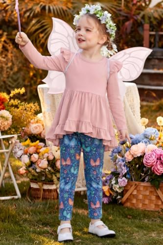 Image of Arshiner Toddler Girl Clothes Ruffle Trim Long Sleeve Pullover Top and Floral Print Leggings Fall Outfits Kids Clothing Sets