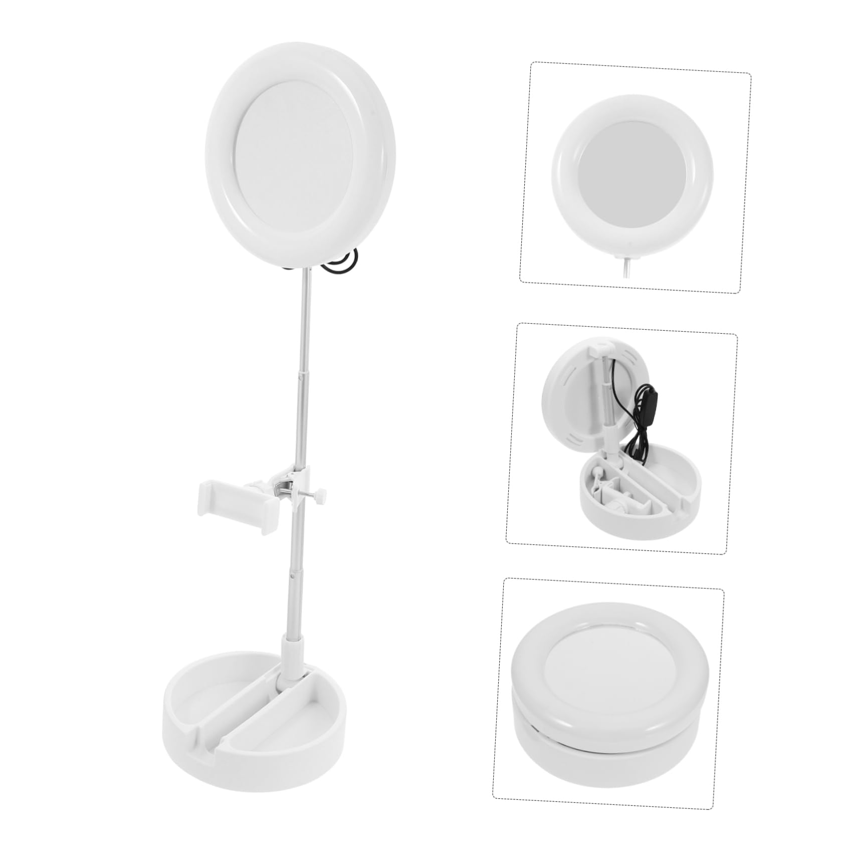 VILLCASE 1Pc Folding Phone Stand with Makeup Mirror Light Modes Portable Ring Light for Live Streaming Video Recording Compatible with Smartphones Rechargeable