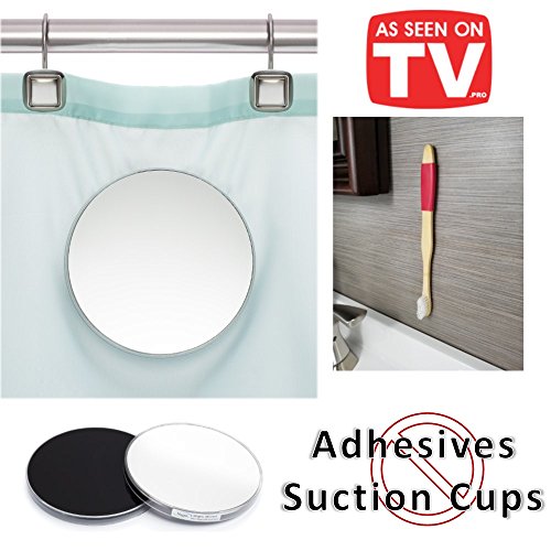 Fog Free 2 Piece Shower Mirror | Mounts on Shower Curtain | No more unreliable suction cups | Free Magnic Bamboo Toothbrush with wall mount | As Seen On TV (Red)