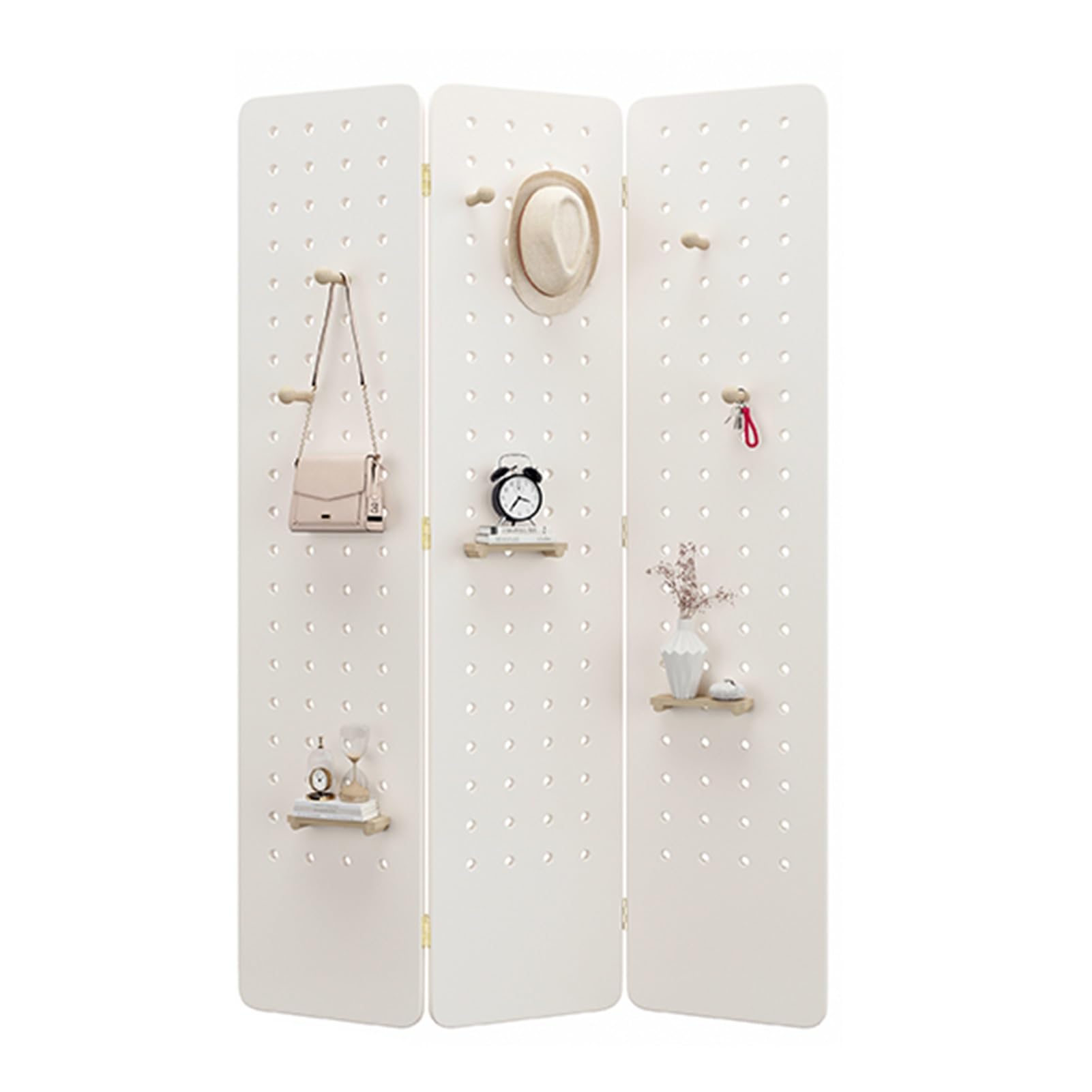 Zusammenklappbares Pegboard-Raumteiler-Panel, 3/4-Panel-Pegboard-Display-Sichtschutz, Raumteilerwand aus Holz, für Kunsthandwerks-/Kunstausstellungen, Einzelhandelsveranstaltungen (weiß, 180